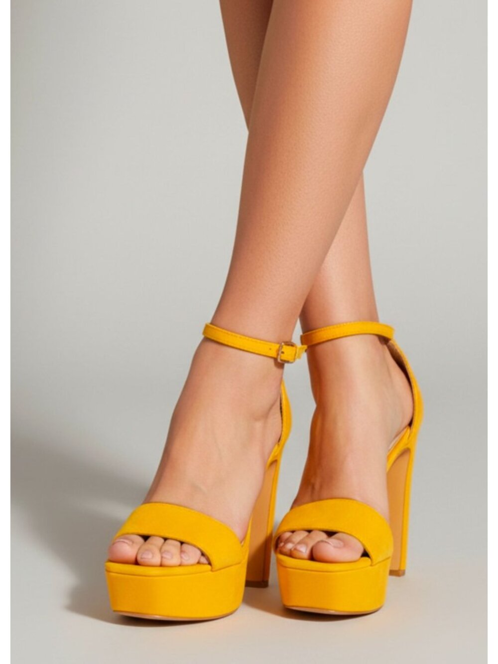 Mustard Platform High-Heel Sandals With Ankle Strap